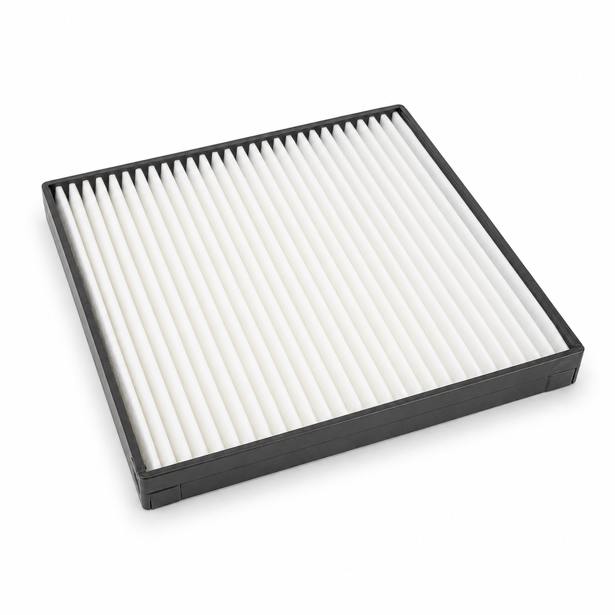 Generic automotive cabin air filter on a clean studio background