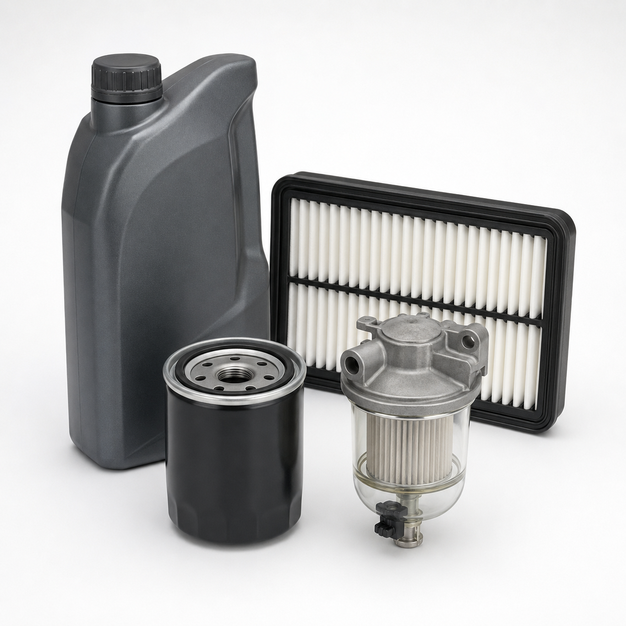 Generic diesel vehicle service kit on a clean studio background