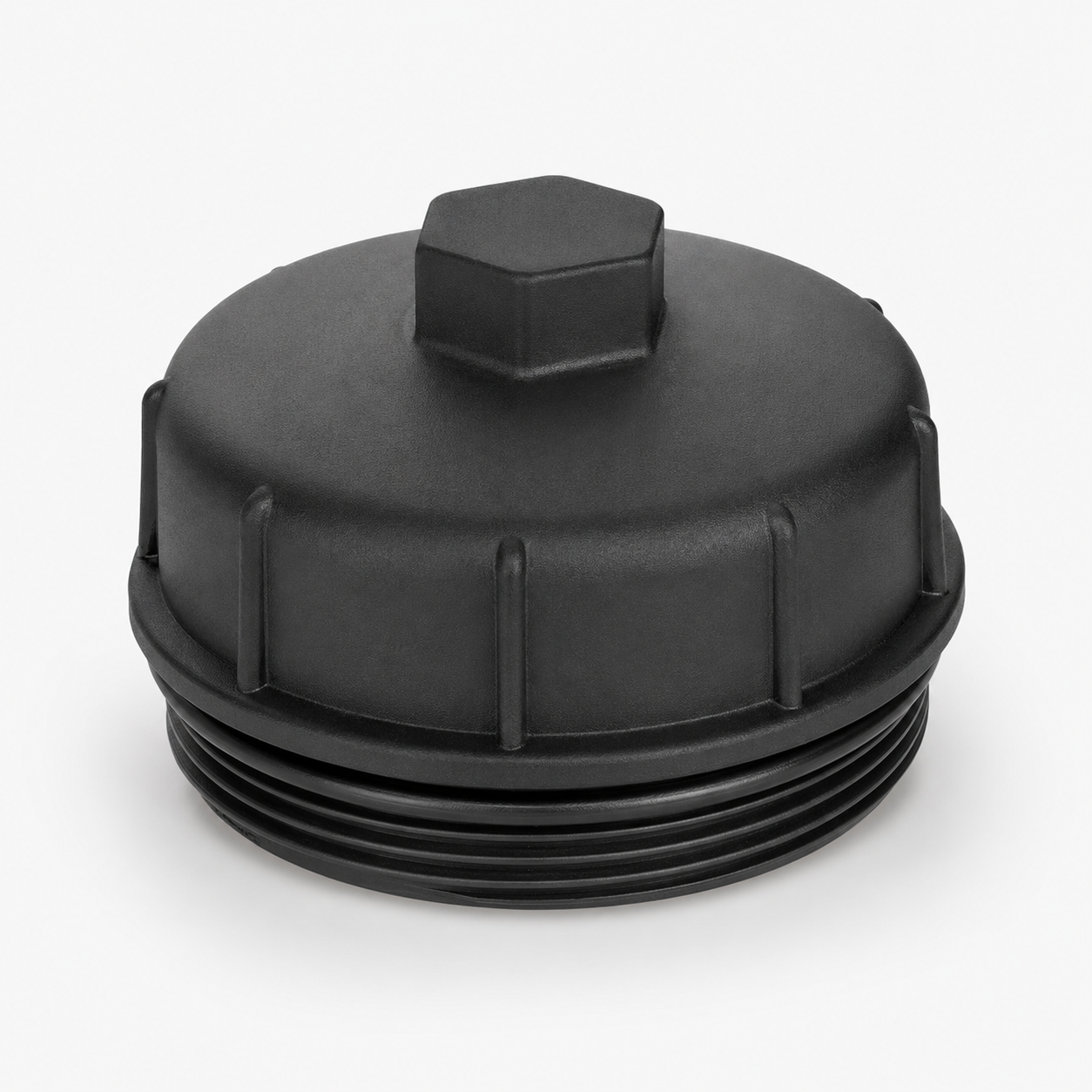 Generic cartridge oil filter housing cover on a clean studio background