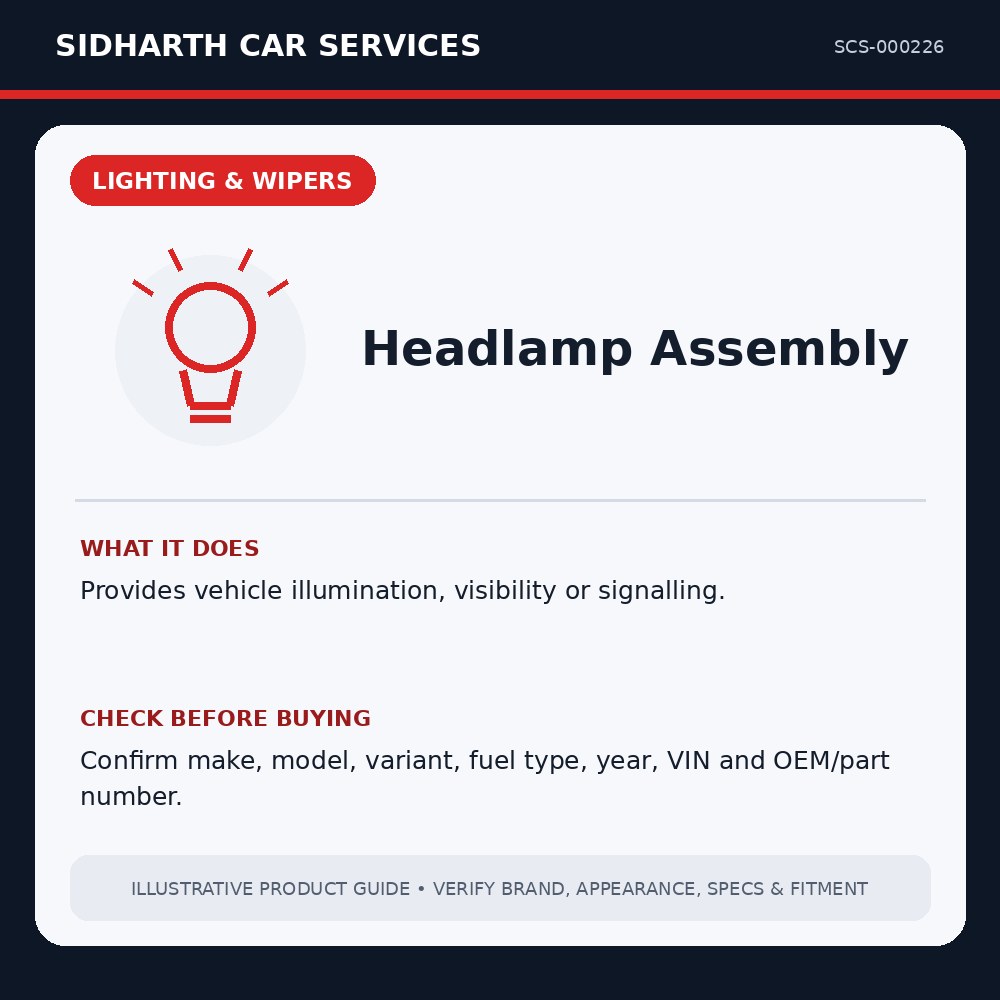 Headlamp Assembly illustrative product guide