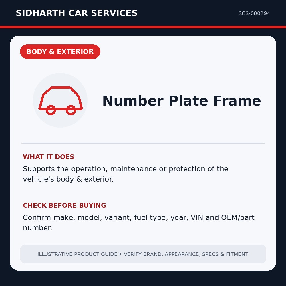 Number Plate Frame illustrative product guide