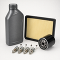 Generic petrol vehicle service kit on a clean studio background