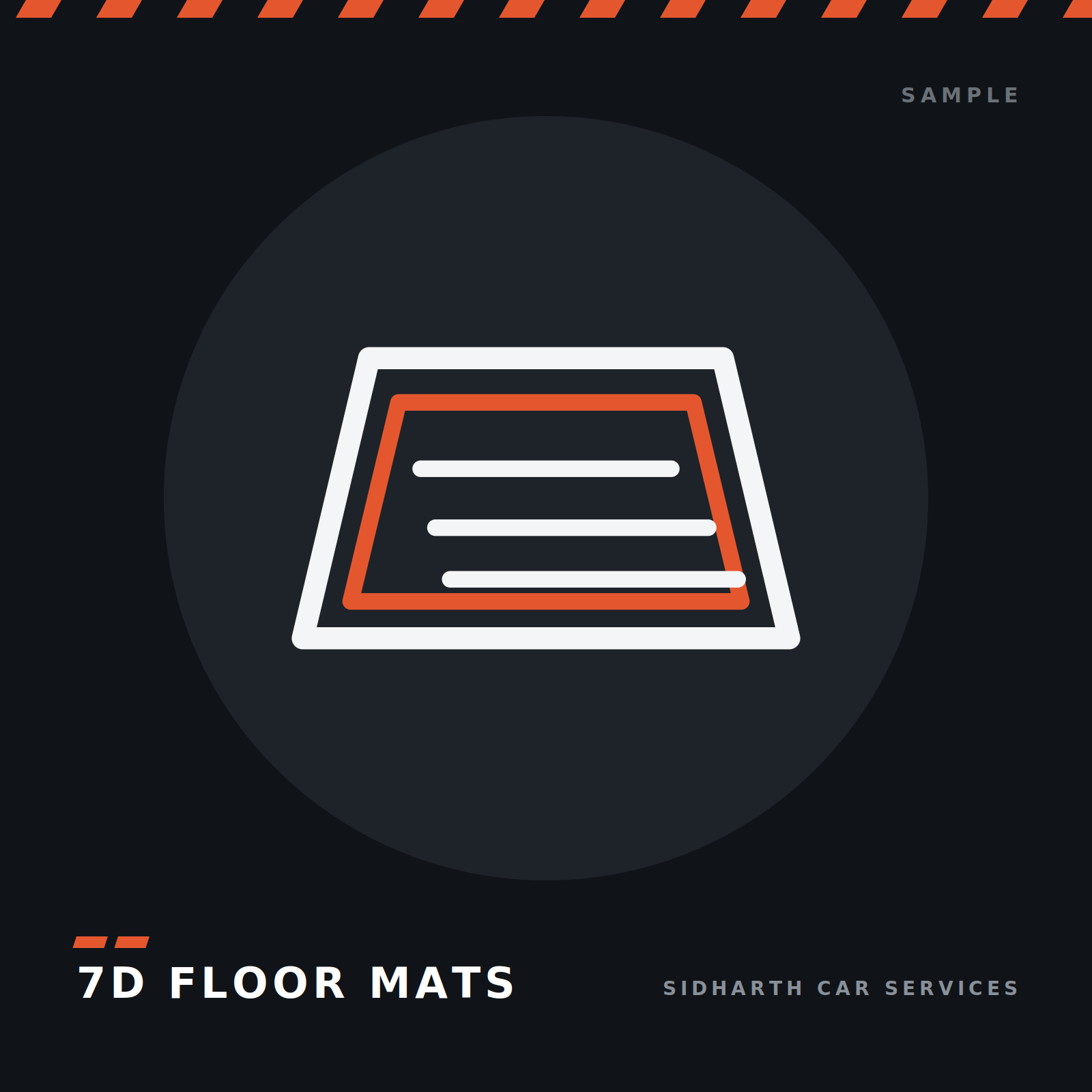 7D car floor mats set of 5 — sample product illustration on dark background