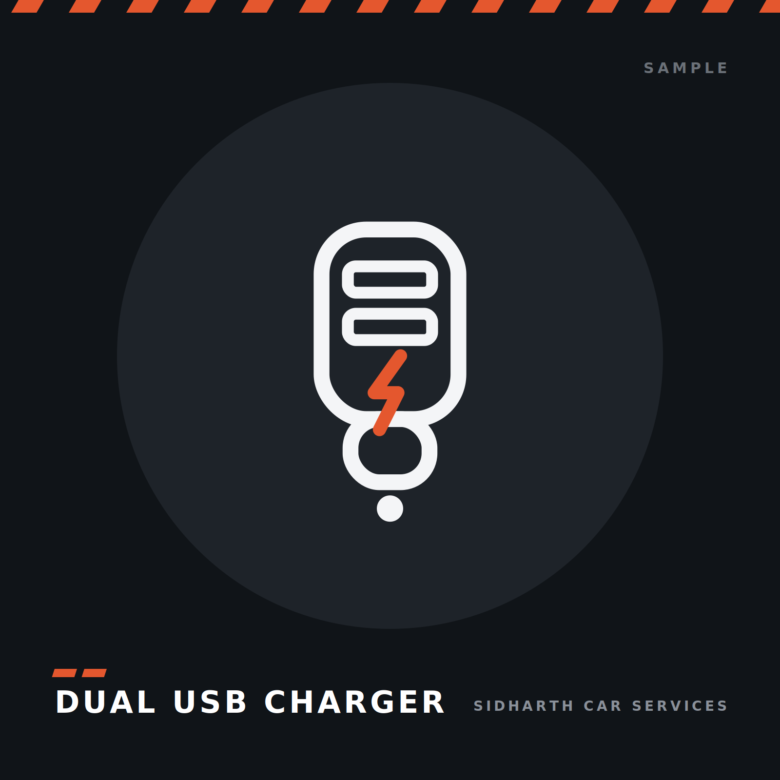 Dual USB fast car charger 12V — sample product illustration on dark background
