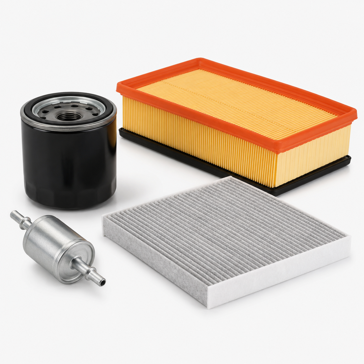 Generic automotive service filter kit on a clean studio background